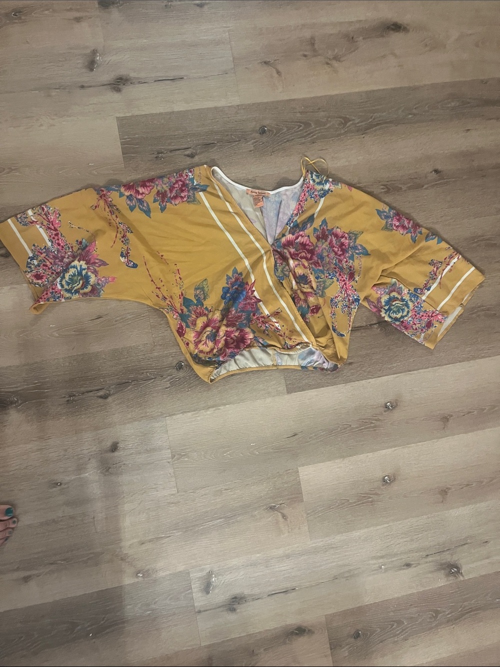 Floral Tie-Front Mustard Crop Top